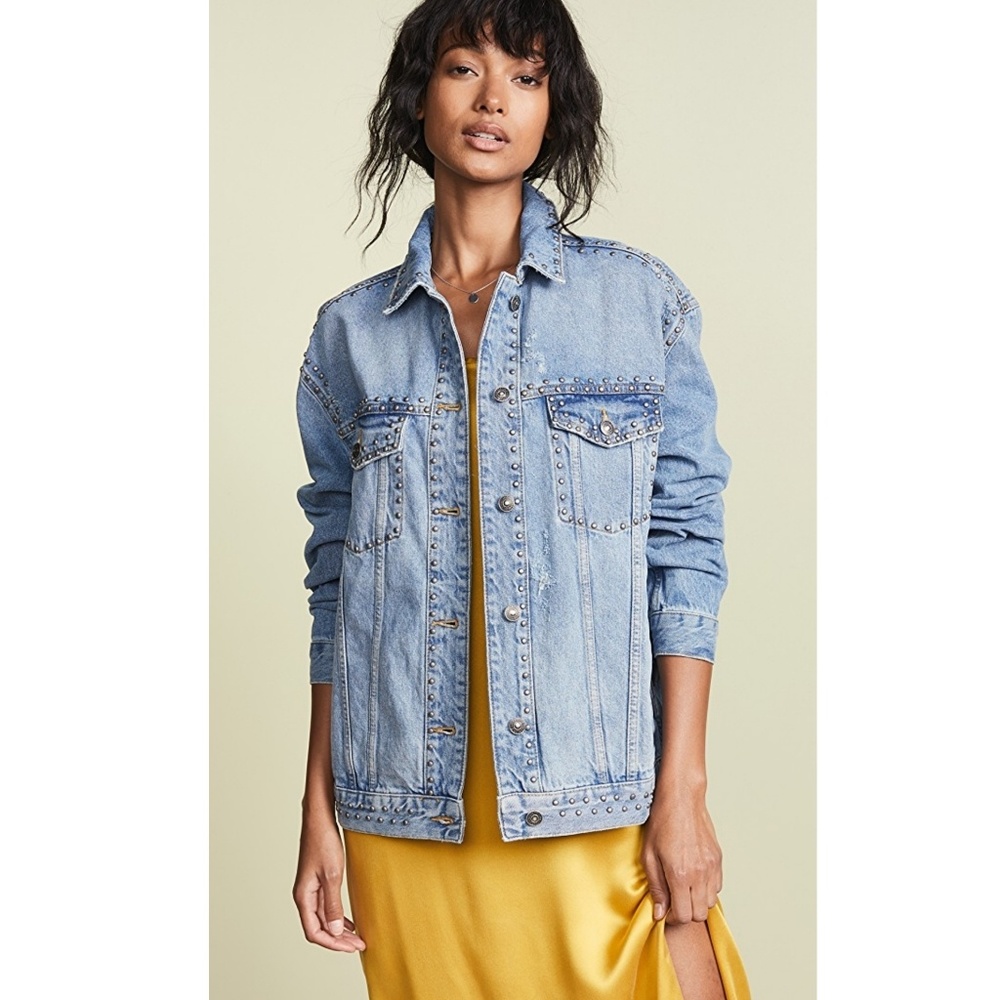 {Free People} Studded Denim Trucker Jacket
